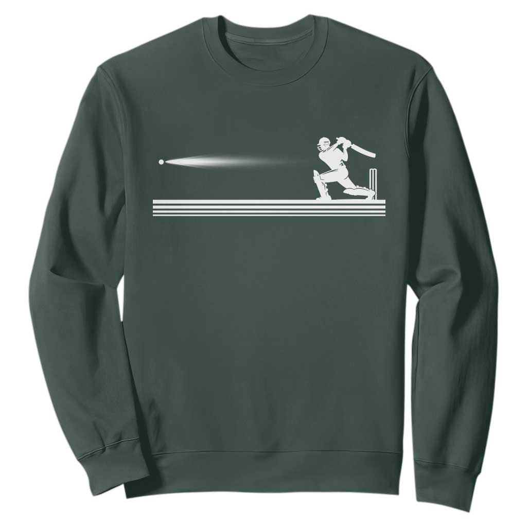 Cricket Player Sweatshirt Powerful Batsman Shot Cricket Gifts TS10 Dark Forest Green Print Your Wear