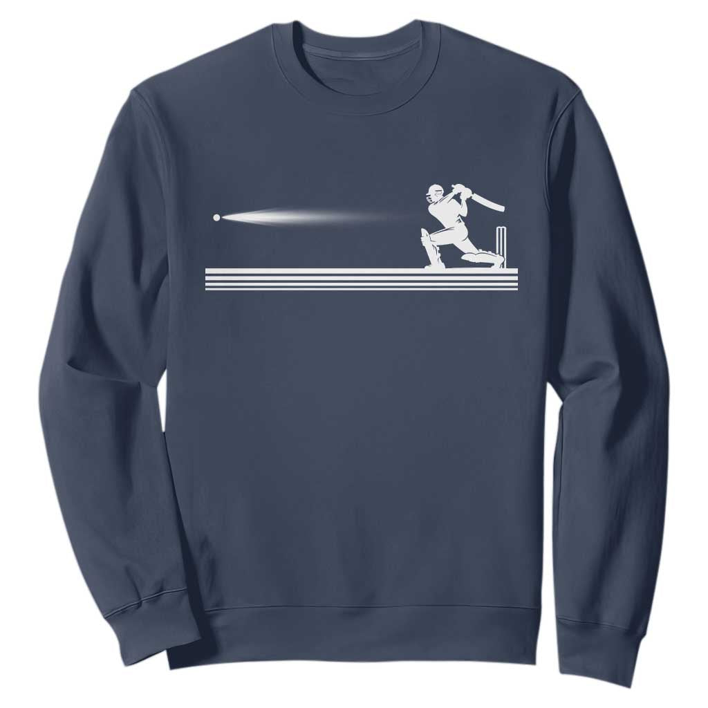 Cricket Player Sweatshirt Powerful Batsman Shot Cricket Gifts TS10 Navy Print Your Wear