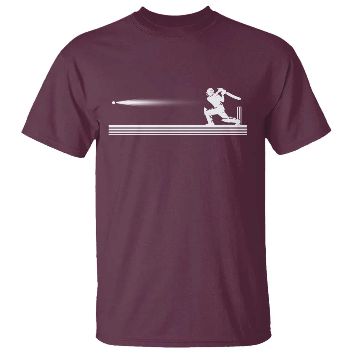 Cricket Player T Shirt Powerful Batsman Shot Cricket Gifts TS10 Maroon Print Your Wear
