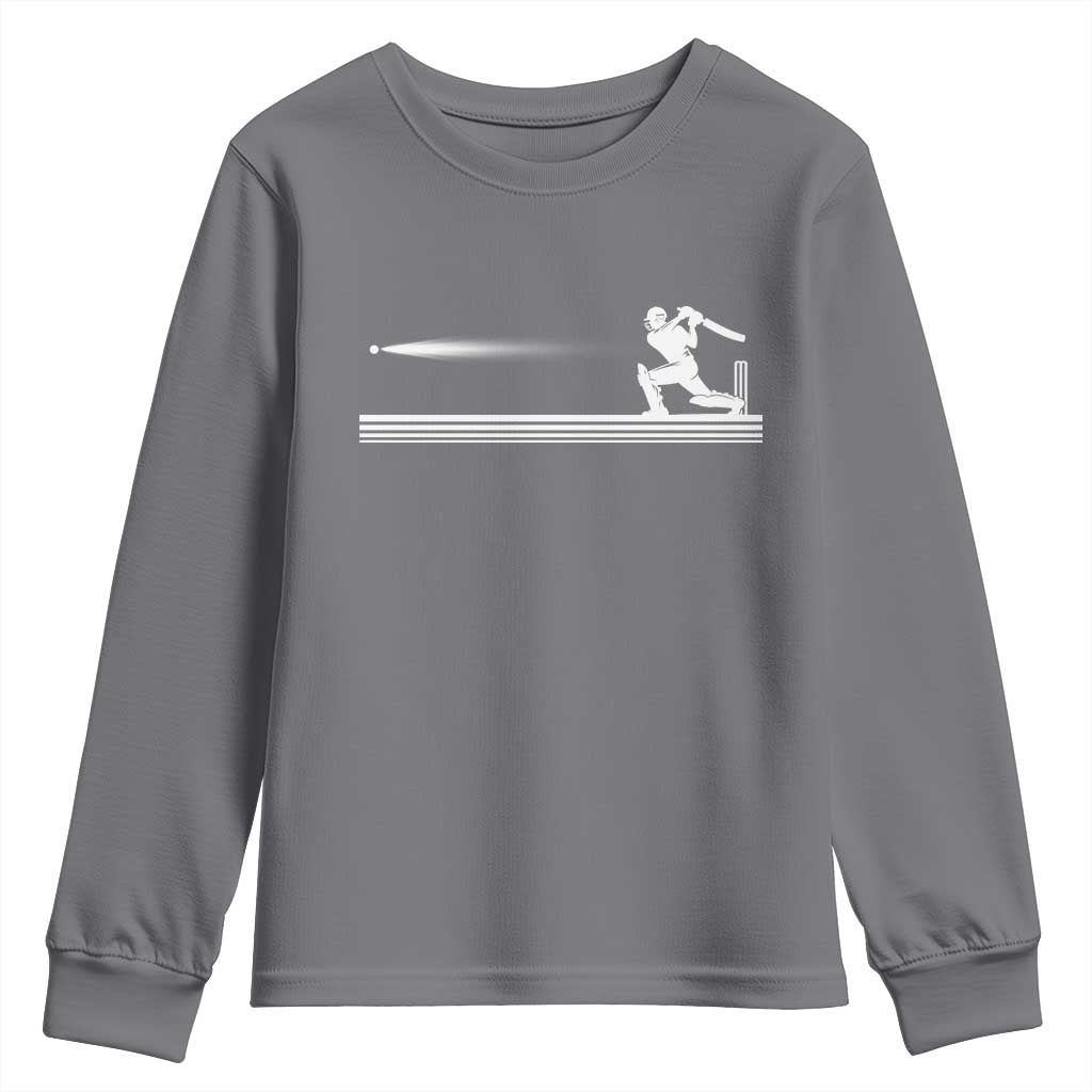 Cricket Player Youth Sweatshirt Powerful Batsman Shot Cricket Gifts TS10 Charcoal Print Your Wear