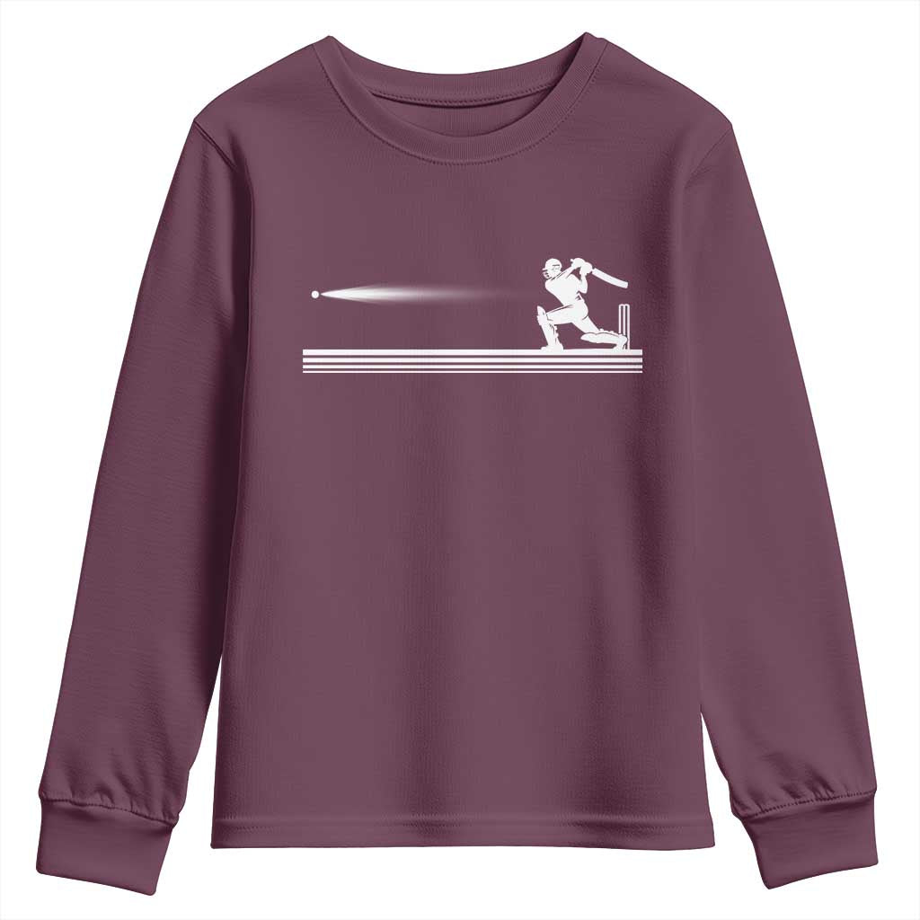 Cricket Player Youth Sweatshirt Powerful Batsman Shot Cricket Gifts TS10 Maroon Print Your Wear