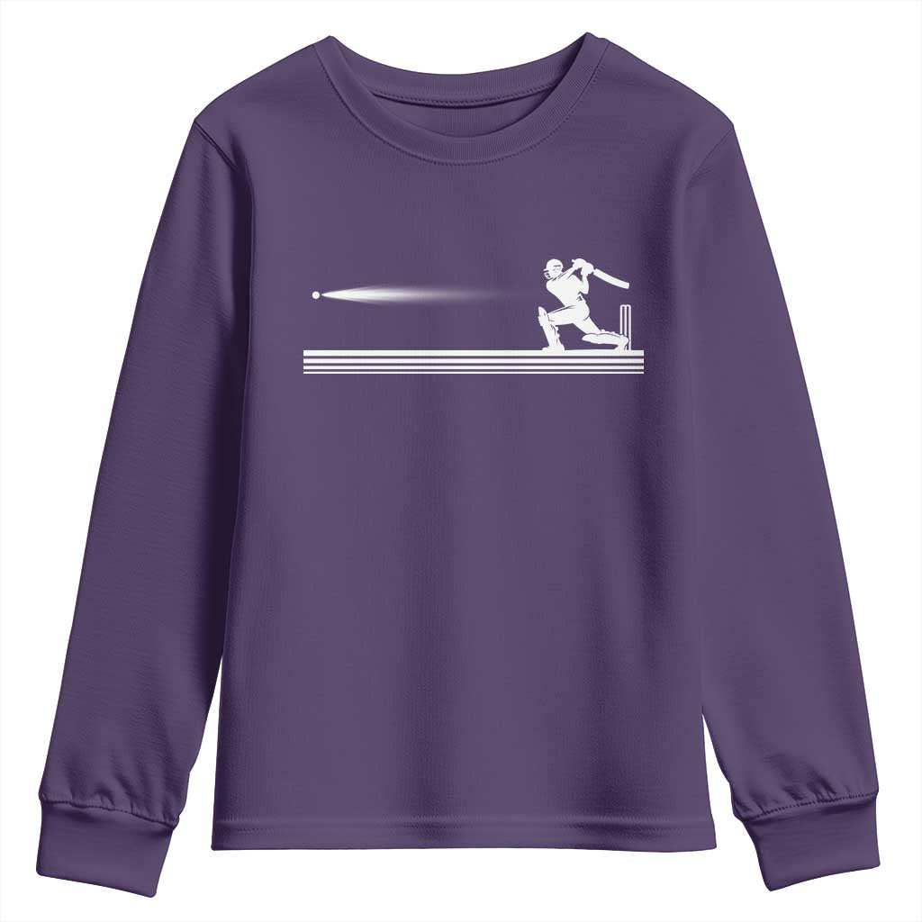 Cricket Player Youth Sweatshirt Powerful Batsman Shot Cricket Gifts TS10 Purple Print Your Wear