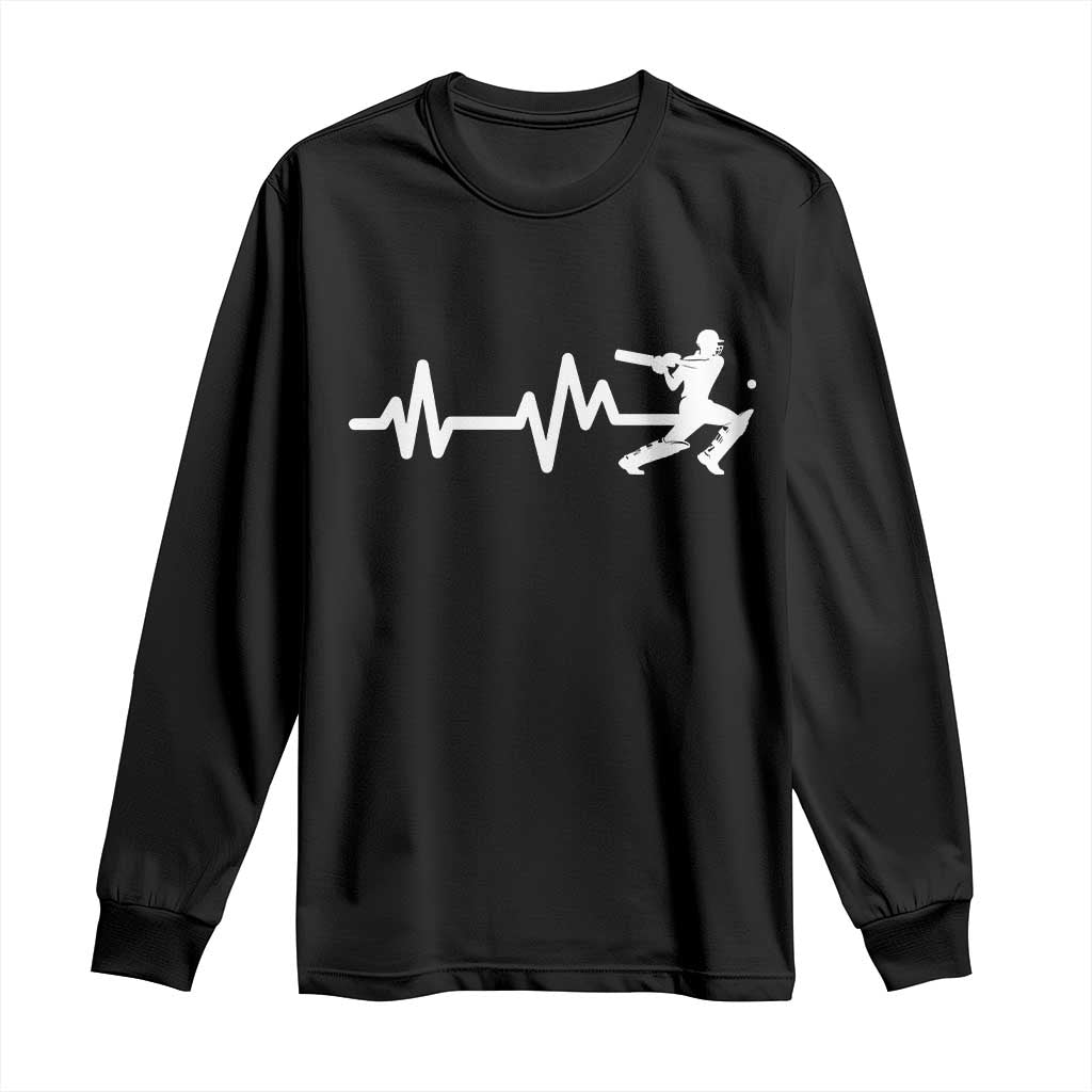Cricket Player Long Sleeve Shirt Cricket Heartbeat Batsman TS10 Black Print Your Wear