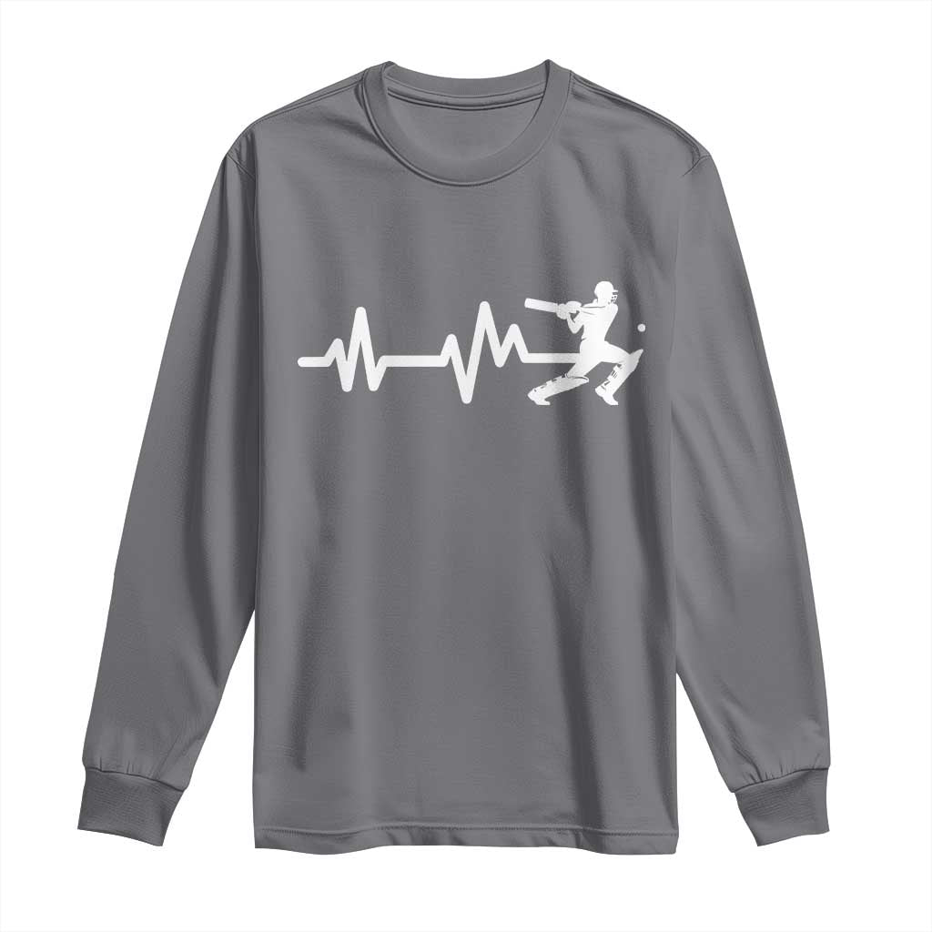 Cricket Player Long Sleeve Shirt Cricket Heartbeat Batsman TS10 Charcoal Print Your Wear