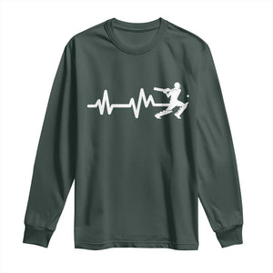Cricket Player Long Sleeve Shirt Cricket Heartbeat Batsman TS10 Dark Forest Green Print Your Wear