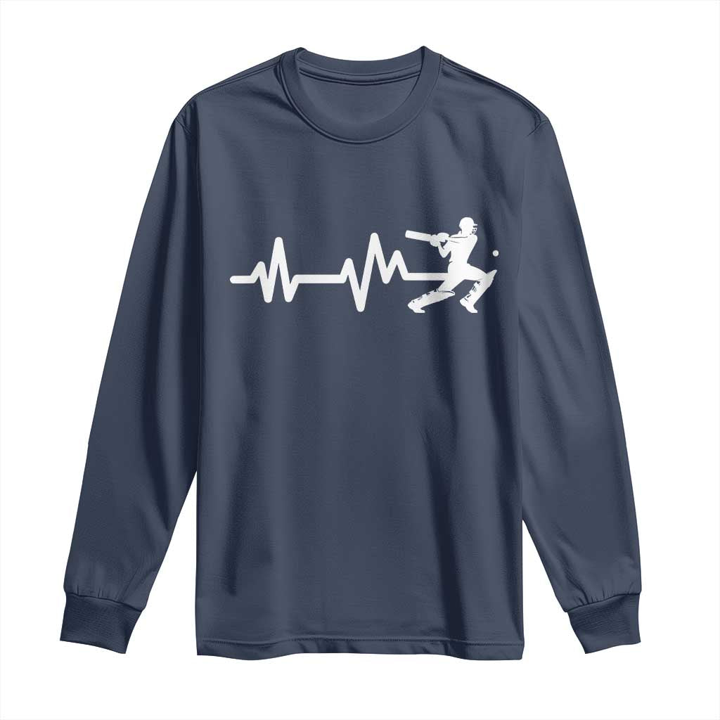 Cricket Player Long Sleeve Shirt Cricket Heartbeat Batsman TS10 Navy Print Your Wear