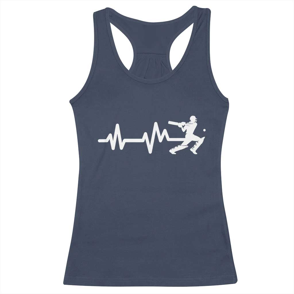 Cricket Player Racerback Tank Top Cricket Heartbeat Batsman TS10 Navy Print Your Wear