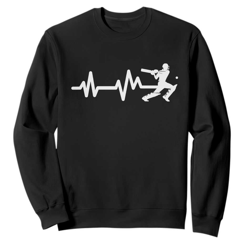Cricket Player Sweatshirt Cricket Heartbeat Batsman TS10 Black Print Your Wear