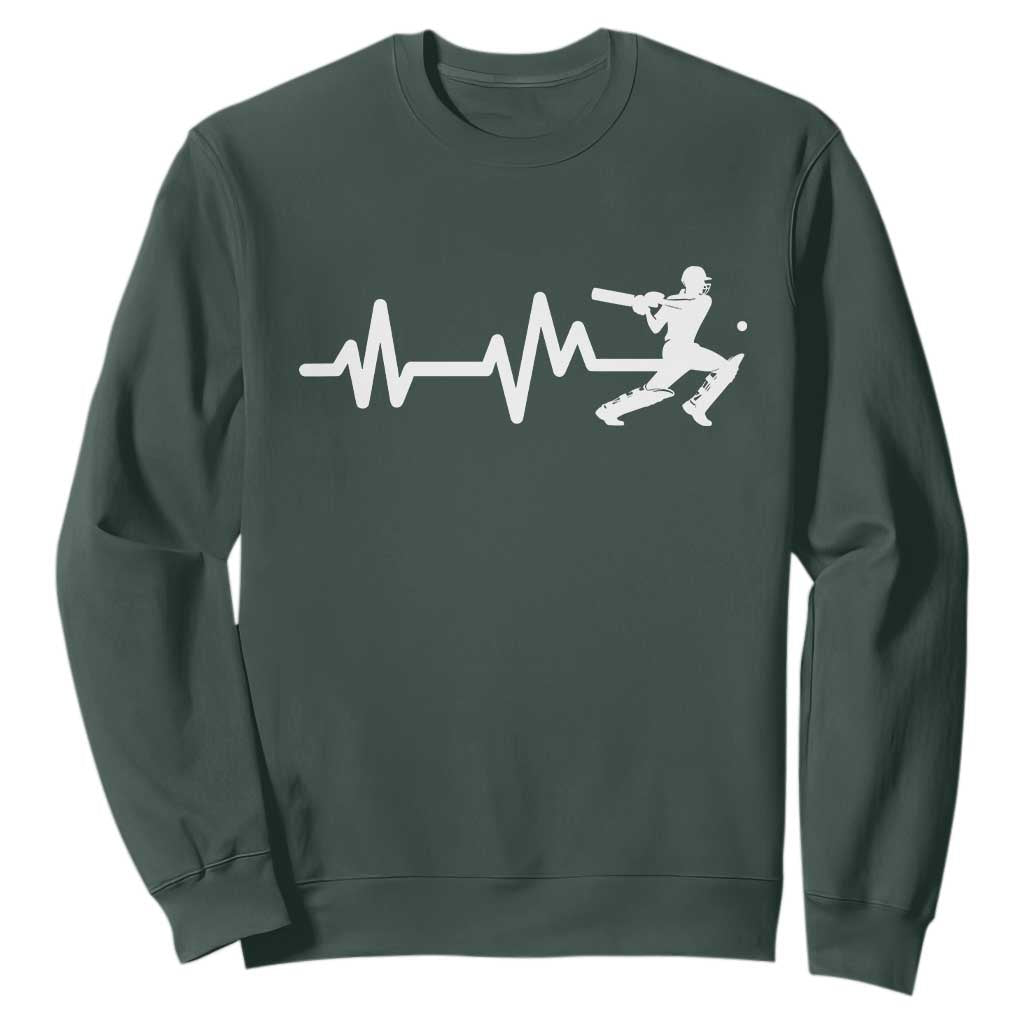 Cricket Player Sweatshirt Cricket Heartbeat Batsman TS10 Dark Forest Green Print Your Wear