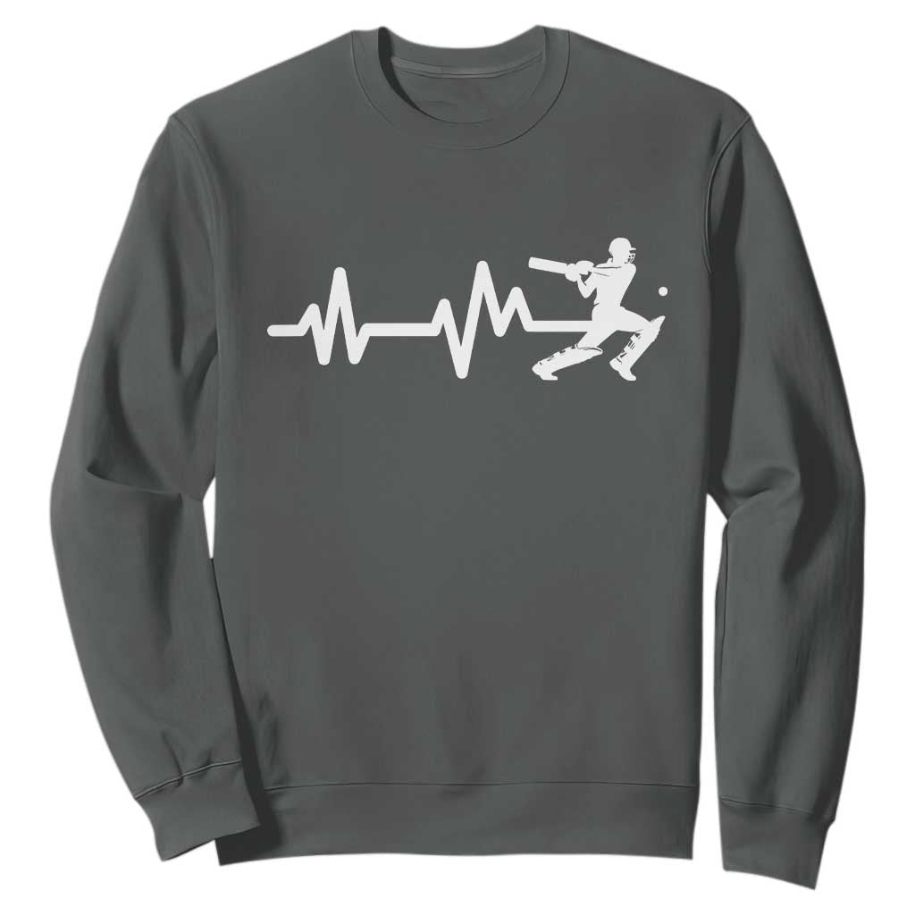 Cricket Player Sweatshirt Cricket Heartbeat Batsman TS10 Dark Heather Print Your Wear