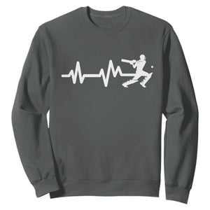 Cricket Player Sweatshirt Cricket Heartbeat Batsman TS10 Dark Heather Print Your Wear