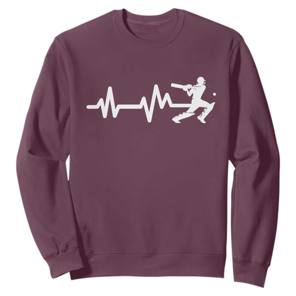 Cricket Player Sweatshirt Cricket Heartbeat Batsman TS10 Maroon Print Your Wear