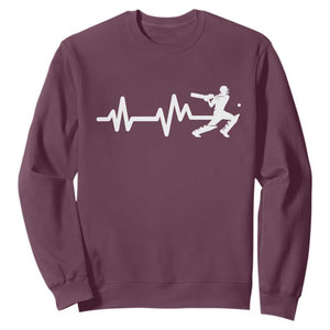 Cricket Player Sweatshirt Cricket Heartbeat Batsman TS10 Maroon Print Your Wear