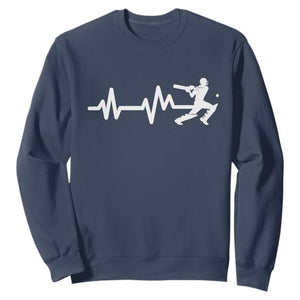Cricket Player Sweatshirt Cricket Heartbeat Batsman TS10 Navy Print Your Wear