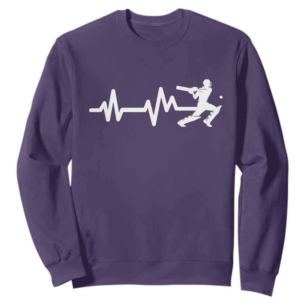 Cricket Player Sweatshirt Cricket Heartbeat Batsman TS10 Purple Print Your Wear