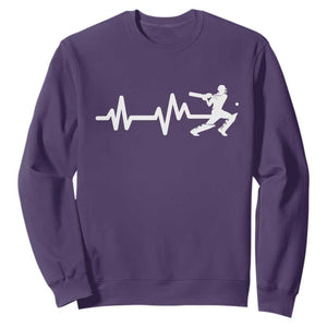 Cricket Player Sweatshirt Cricket Heartbeat Batsman TS10 Purple Print Your Wear