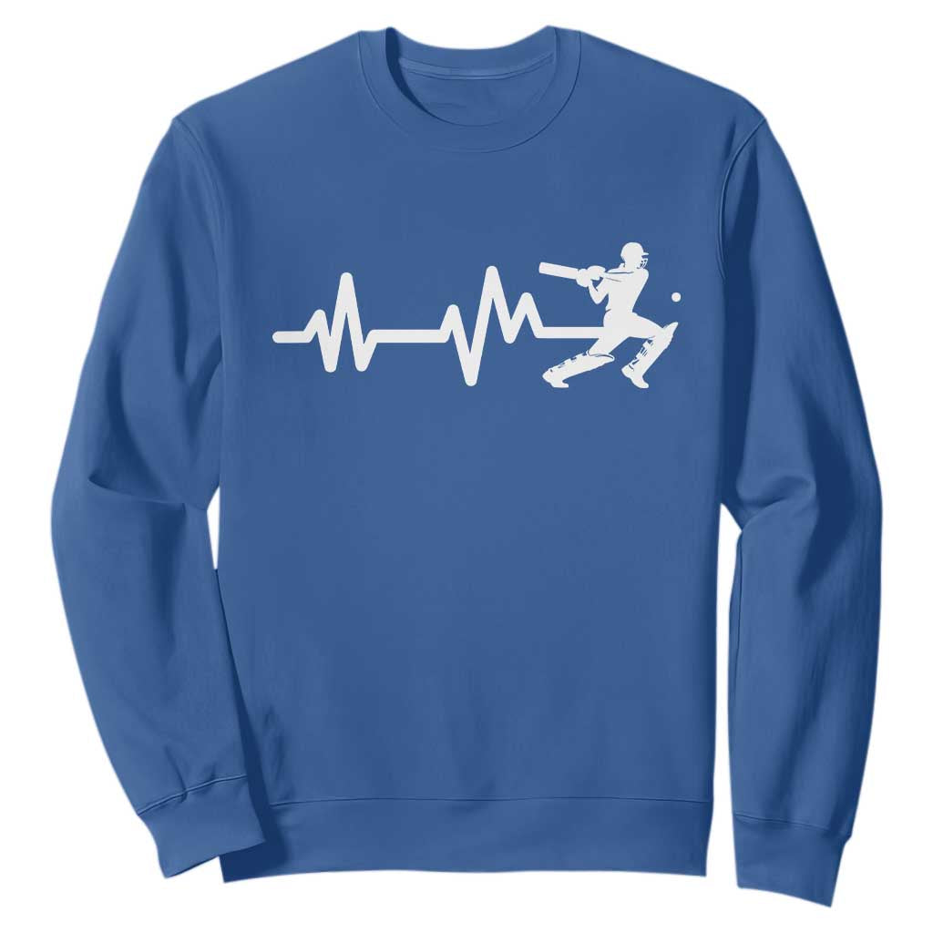 Cricket Player Sweatshirt Cricket Heartbeat Batsman TS10 Royal Blue Print Your Wear