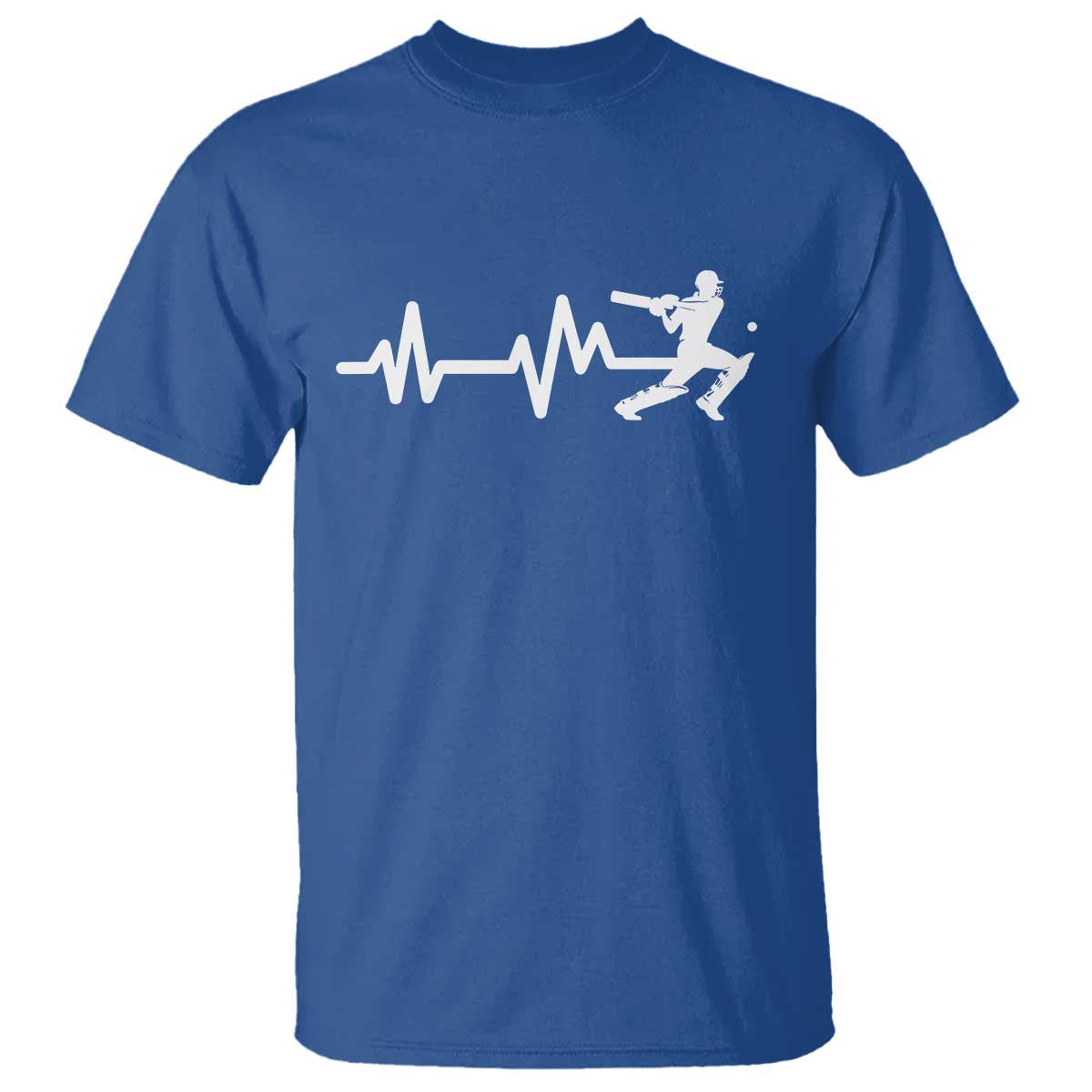 Cricket Player T Shirt Cricket Heartbeat Batsman TS10 Royal Blue Print Your Wear