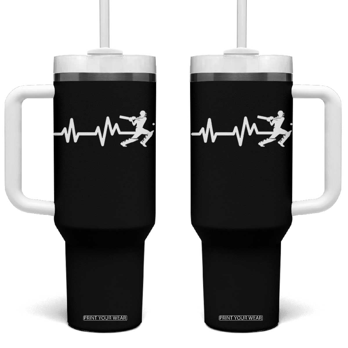 Cricket Player Tumbler With Handle Cricket Heartbeat Batsman TS10 One Size: 40 oz Black Print Your Wear