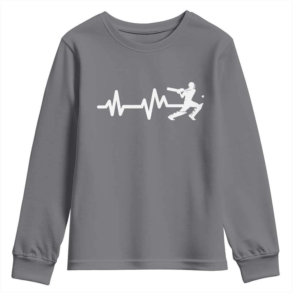 Cricket Player Youth Sweatshirt Cricket Heartbeat Batsman TS10 Charcoal Print Your Wear
