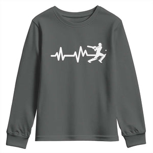 Cricket Player Youth Sweatshirt Cricket Heartbeat Batsman TS10 Dark Heather Print Your Wear