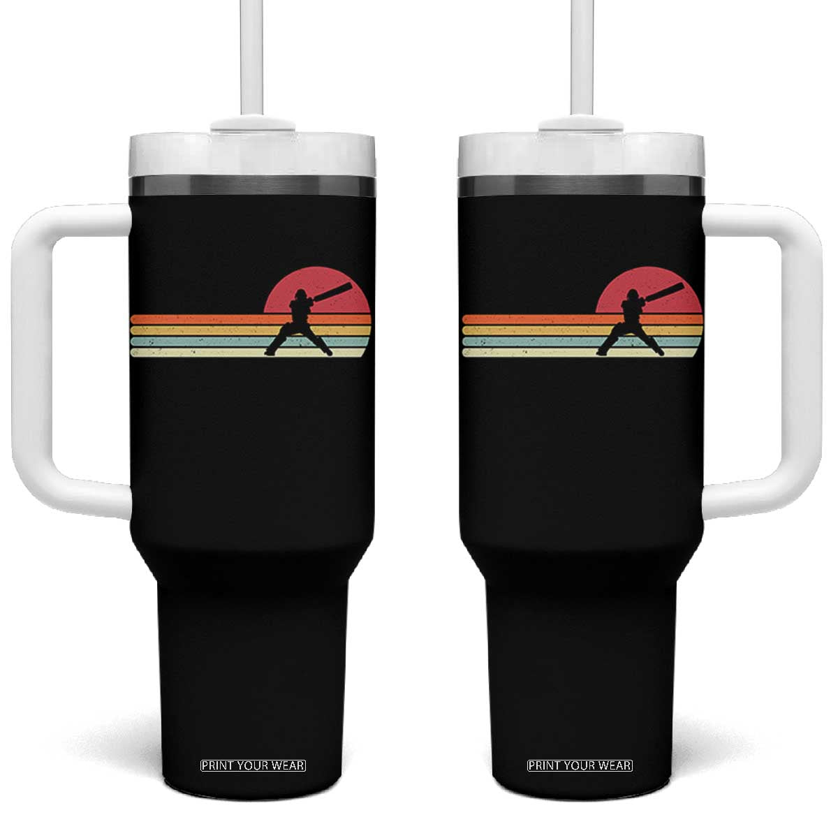 Retro Cricket Player Tumbler With Handle Retro Vintage Sport Batsman Cricket Gifts TS10 One Size: 40 oz Black Print Your Wear