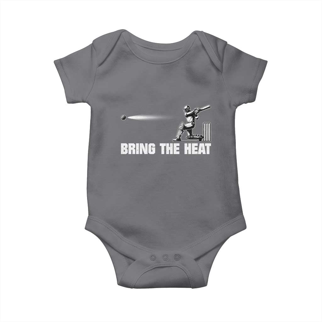 Cricket Player Baby Onesie Bring The Heat Batting TS10 Charcoal Print Your Wear