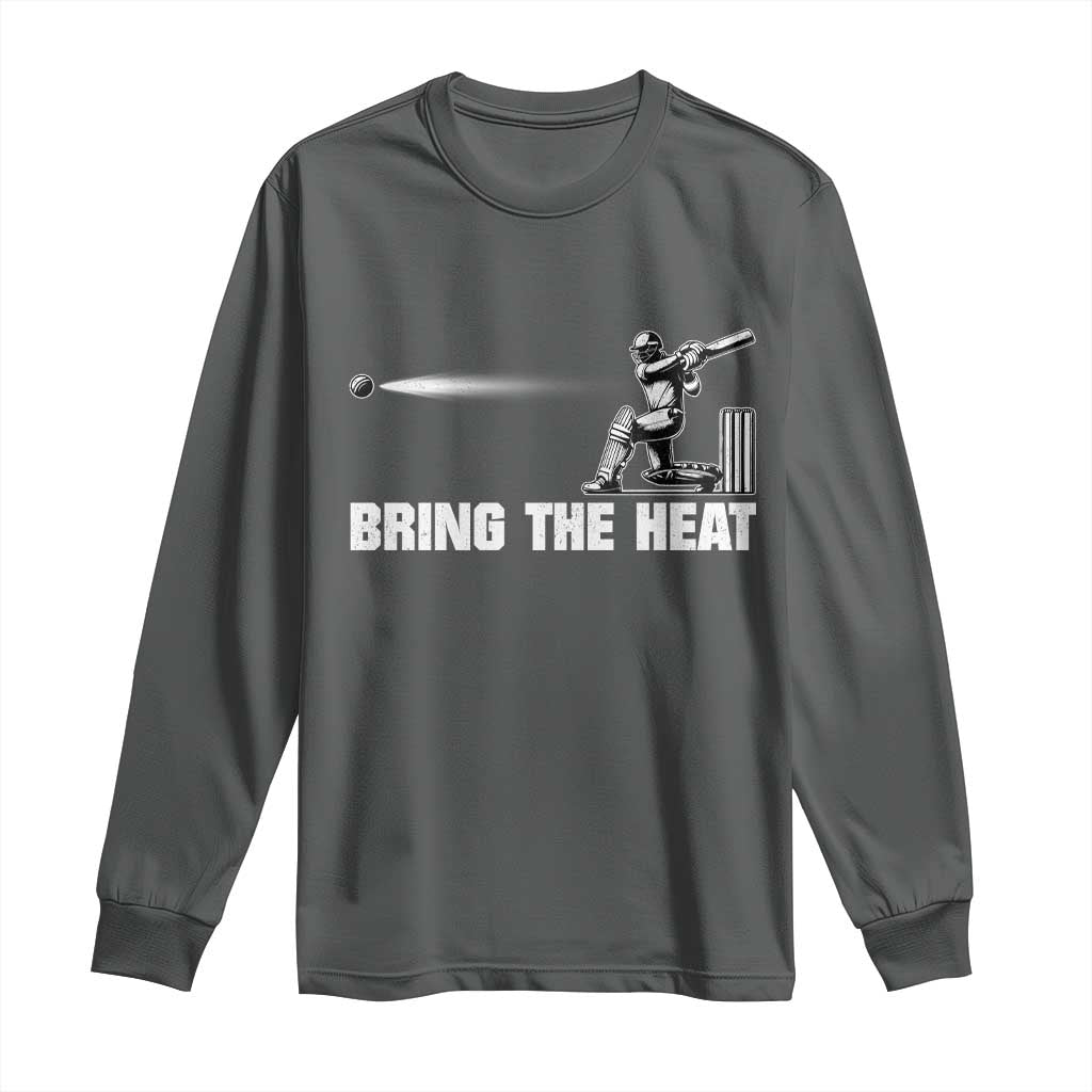 Cricket Player Long Sleeve Shirt Bring The Heat Batting TS10 Dark Heather Print Your Wear