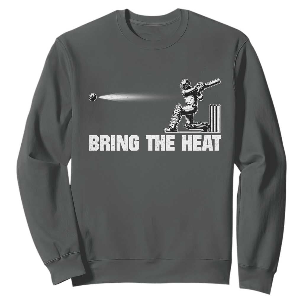 Cricket Player Sweatshirt Bring The Heat Batting TS10 Dark Heather Print Your Wear