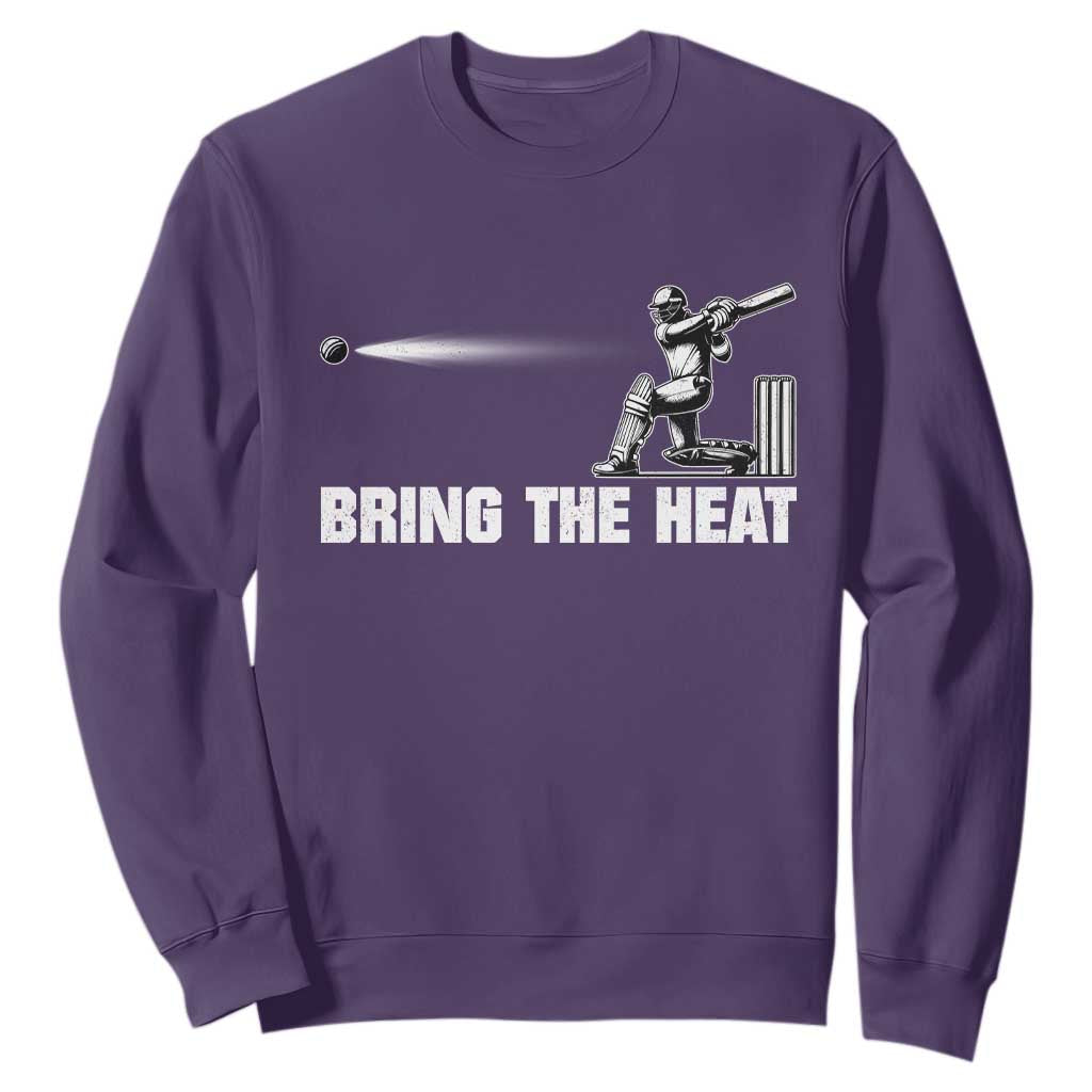 Cricket Player Sweatshirt Bring The Heat Batting TS10 Purple Print Your Wear