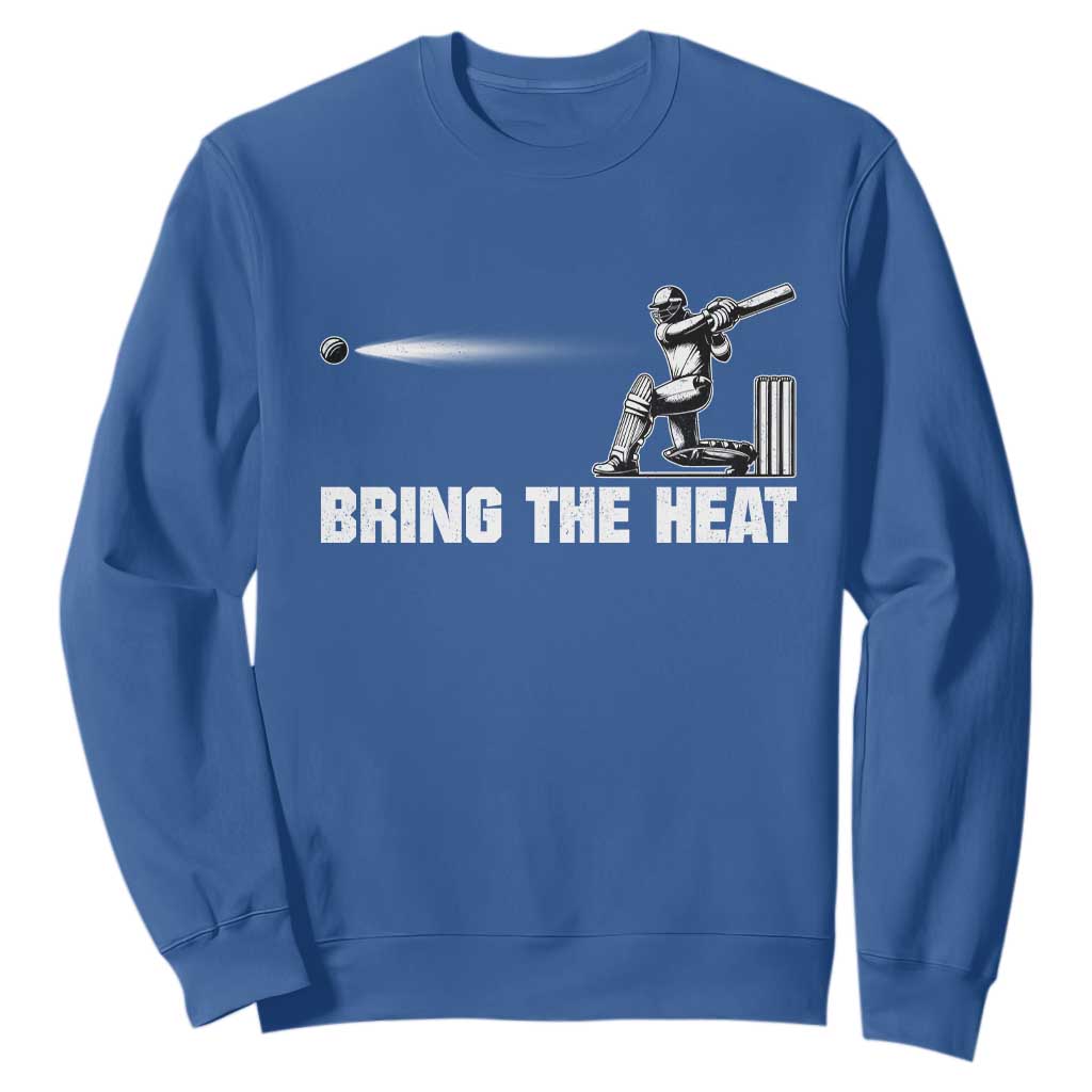 Cricket Player Sweatshirt Bring The Heat Batting TS10 Royal Blue Print Your Wear