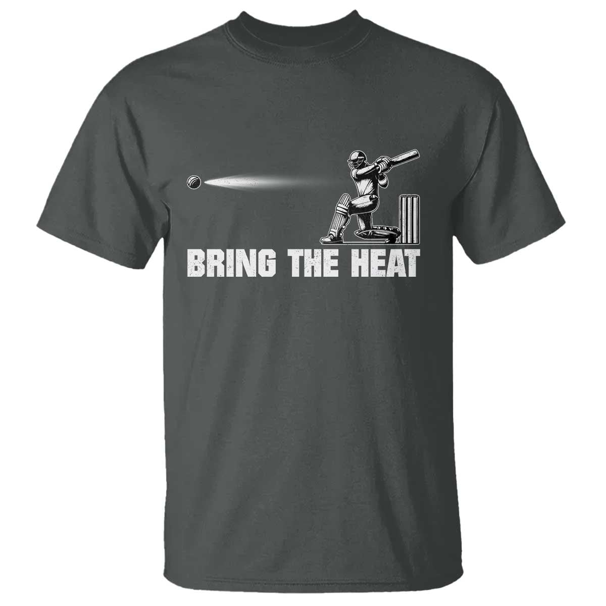 Cricket Player T Shirt Bring The Heat Batting TS10 Dark Heather Print Your Wear