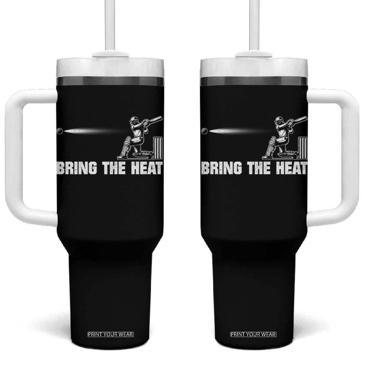 Cricket Player Tumbler With Handle Bring The Heat Batting TS10 One Size: 40 oz Black Print Your Wear
