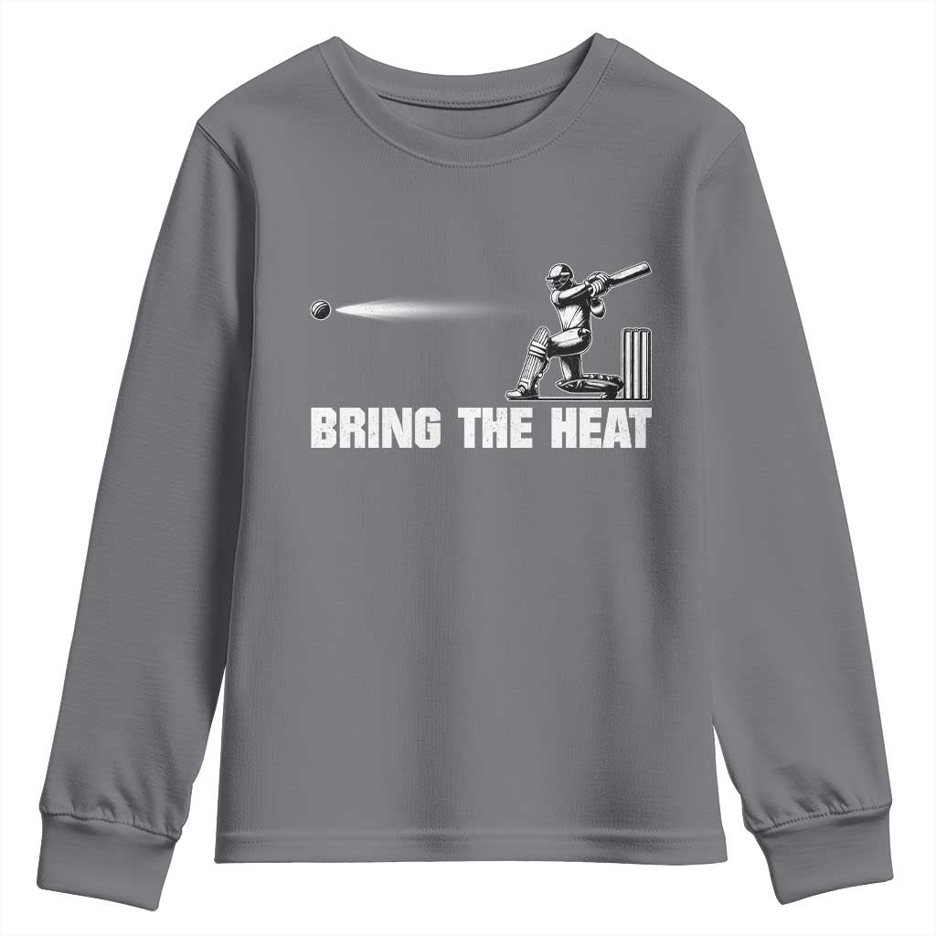 Cricket Player Youth Sweatshirt Bring The Heat Batting TS10 Charcoal Print Your Wear