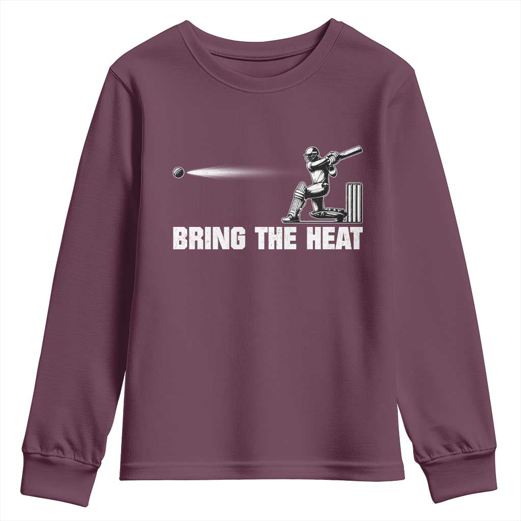 Cricket Player Youth Sweatshirt Bring The Heat Batting TS10 Maroon Print Your Wear