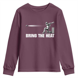 Cricket Player Youth Sweatshirt Bring The Heat Batting TS10 Maroon Print Your Wear