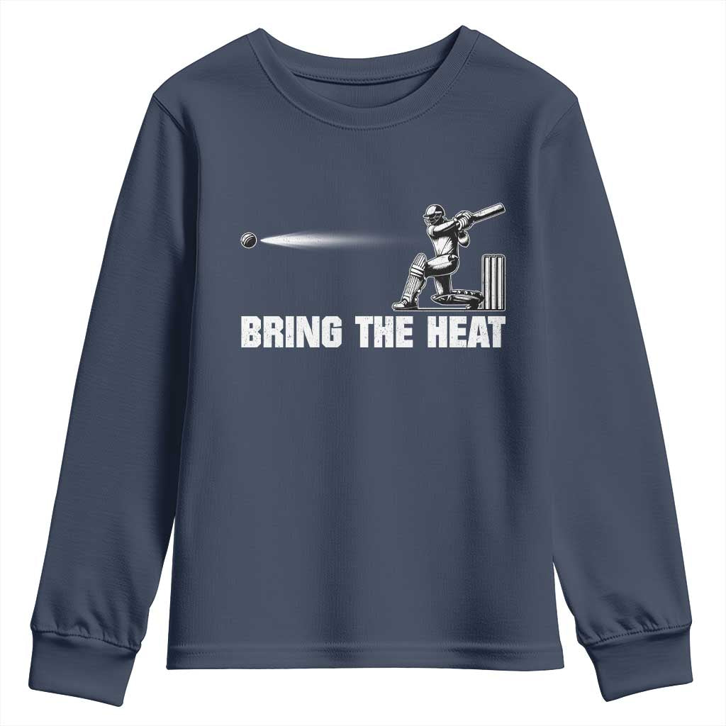 Cricket Player Youth Sweatshirt Bring The Heat Batting TS10 Navy Print Your Wear