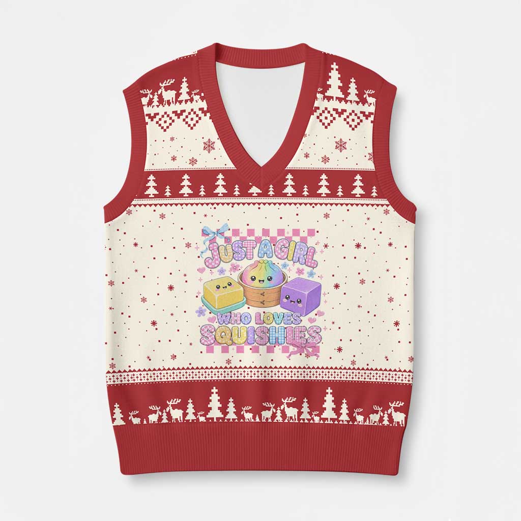 Just A Girl Who Loves Squishies V-Neck Knit Sweater Vest Cute Kawaii Dumpling Graphic Coquette Bow Girls TS10 Beige Red Print Your Wear