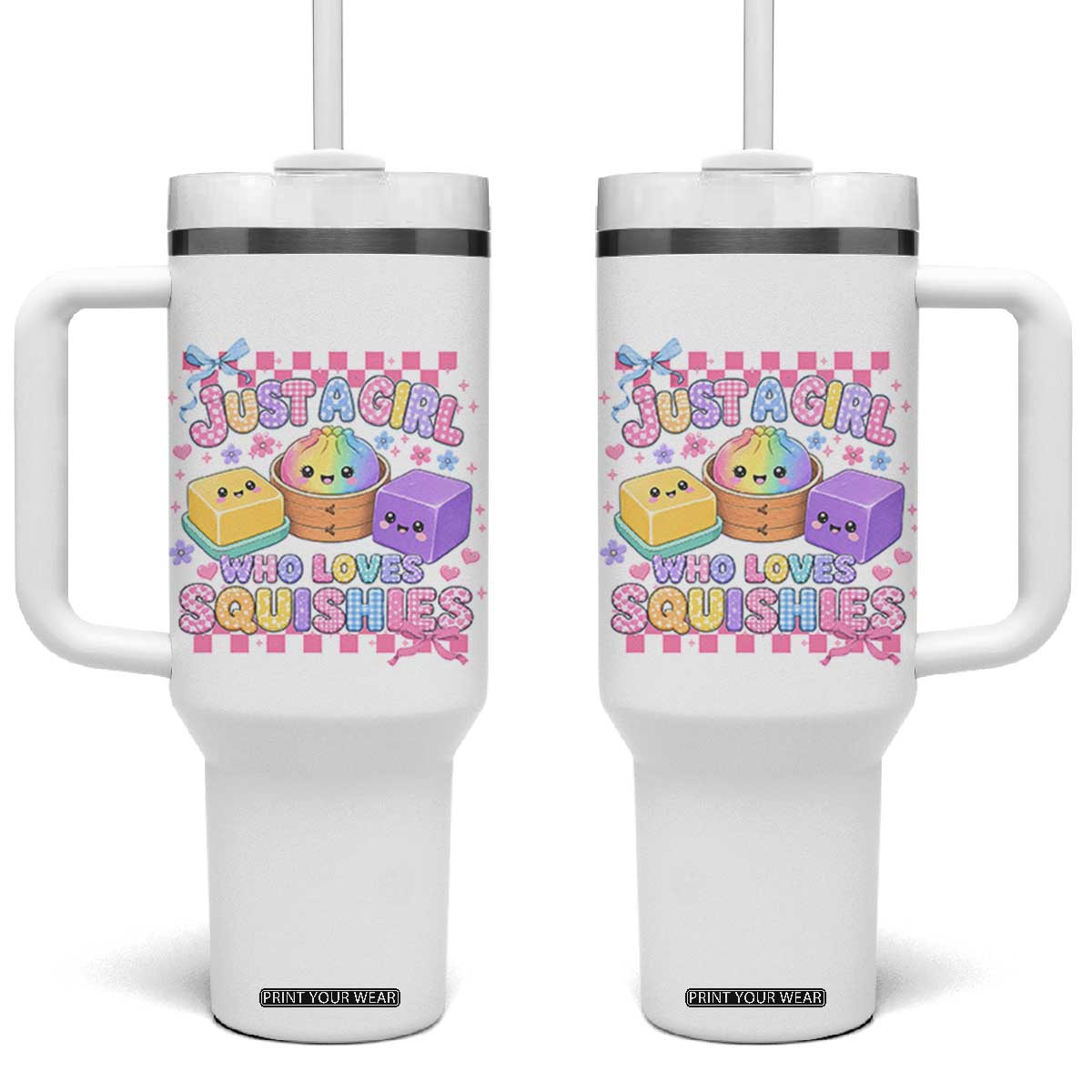Just A Girl Who Loves Squishies Tumbler With Handle Cute Kawaii Dumpling Graphic Coquette Bow Girls TS10 One Size: 40 oz White Print Your Wear