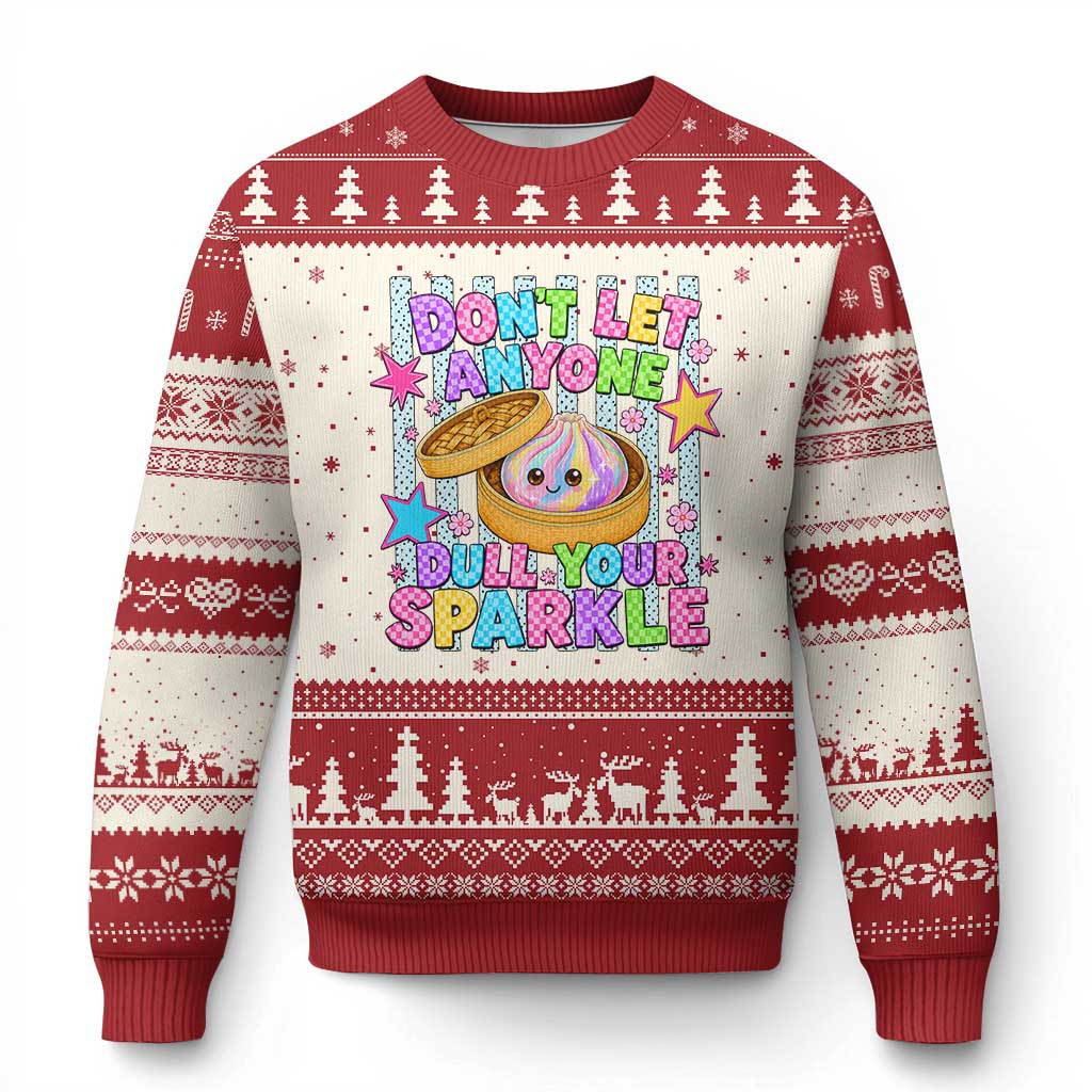 Squishy Lovers Ugly Christmas Sweater Dont Let Anyone Dull Your Sparkle Cute Rainbow Dumpling Graphic TS10 Beige Red Print Your Wear
