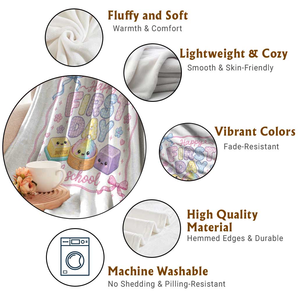 Happy First Day Of School Cute Kawaii Squishy Back To School Graphic Throw Blanket TS10 Print Your Wear