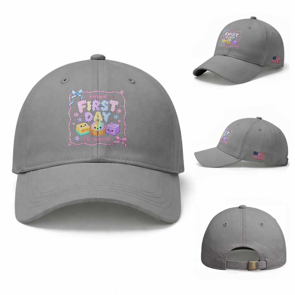 Happy First Day Of School Cute Kawaii Squishy Back To School Graphic Baseball Cap TS10 Baseball Cap Universal Fit Sport Gray Print Your Wear