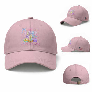 Happy First Day Of School Cute Kawaii Squishy Back To School Graphic Baseball Cap TS10 Baseball Cap Universal Fit Light Pink Print Your Wear