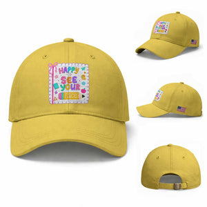 Happy To See Your Face Cute Teacher Back To School Graphic Baseball Cap TS10 Baseball Cap Universal Fit Yellow Print Your Wear