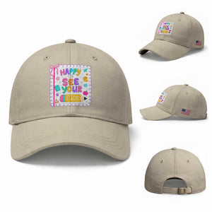 Happy To See Your Face Cute Teacher Back To School Graphic Baseball Cap TS10 Baseball Cap Universal Fit Beige Print Your Wear