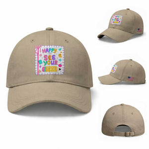 Happy To See Your Face Cute Teacher Back To School Graphic Baseball Cap TS10 Baseball Cap Universal Fit Khaki Print Your Wear