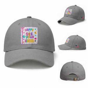 Happy To See Your Face Cute Teacher Back To School Graphic Baseball Cap TS10 Baseball Cap Universal Fit Sport Gray Print Your Wear