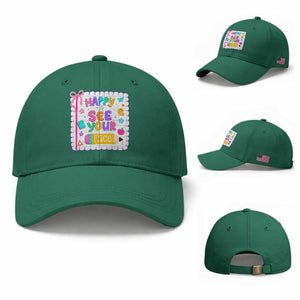 Happy To See Your Face Cute Teacher Back To School Graphic Baseball Cap TS10 Baseball Cap Universal Fit Irish Green Print Your Wear