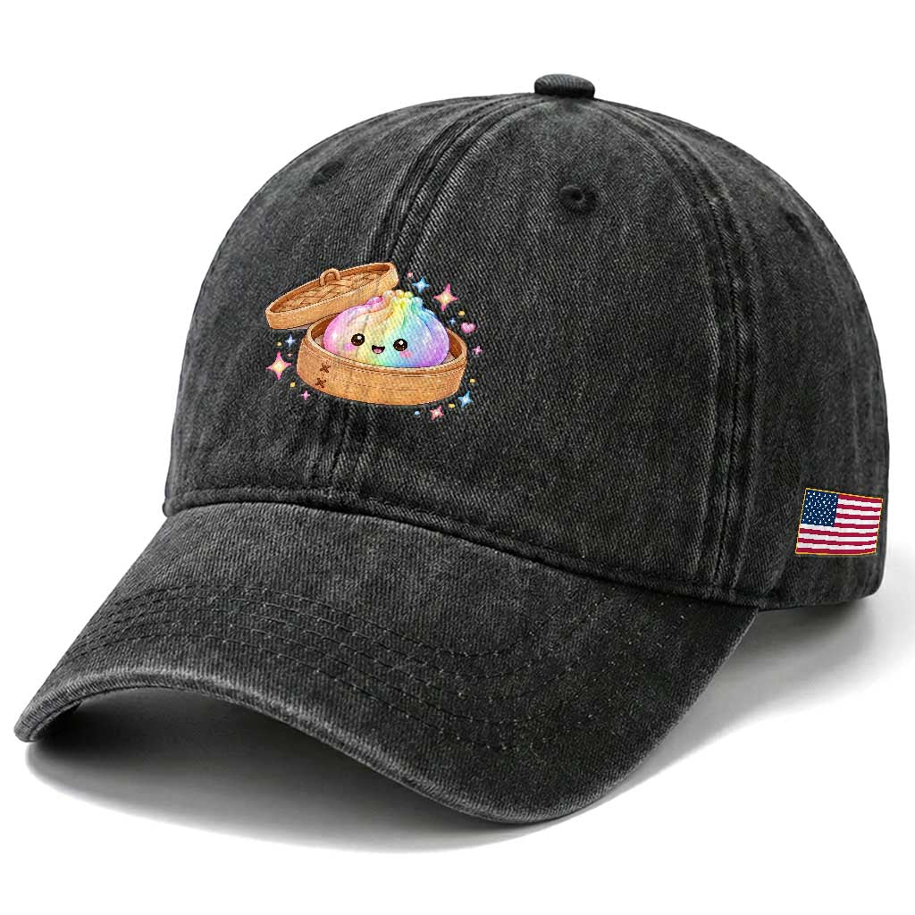 Cute Rainbow Dumpling Squishy Washed Cotton Baseball Cap Kawaii Graphic TS10 Print Your Wear
