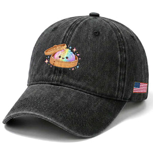 Cute Rainbow Dumpling Squishy Washed Cotton Baseball Cap Kawaii Graphic TS10 Print Your Wear